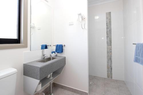 普拉瑟潘礁花园汽车旅馆的一间带水槽和淋浴的浴室