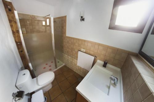 圣巴托洛梅Casa Rural en Hoya de Tunte 1的浴室配有卫生间、盥洗盆和淋浴。
