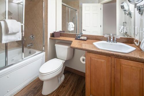 拉斯维加斯塔希提全套房度假酒店的浴室配有卫生间、盥洗盆和淋浴。