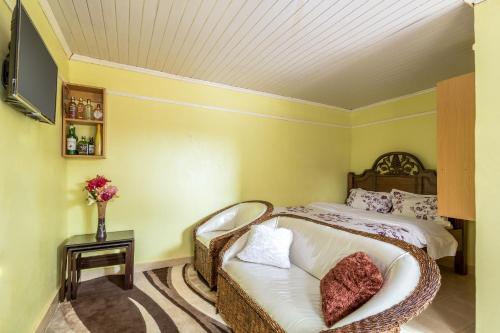 内罗毕AnD Suites的一间卧室配有一张床、一张沙发和一台电视。