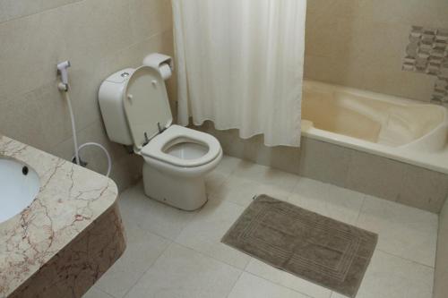 海塞卜海塞卜酒店的浴室配有卫生间、盥洗盆和浴缸。