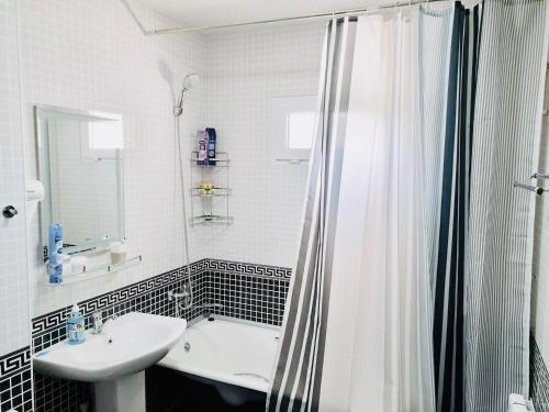 撒马尔罕Samarkand Apartment的白色的浴室设有水槽和淋浴。