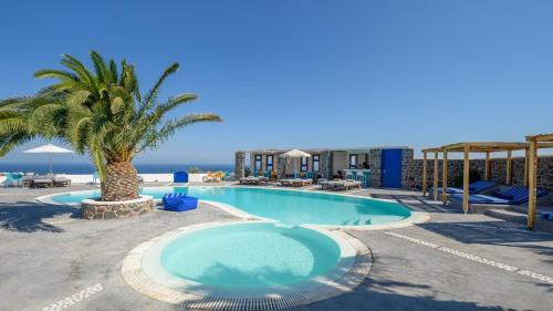 伊亚安尼摩米里洛斯酒店的一座游泳池,旁边是一座棕榈树