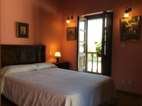 Ceceda de AbajoLa Foina的一间卧室设有一张床和一个开放式窗户。