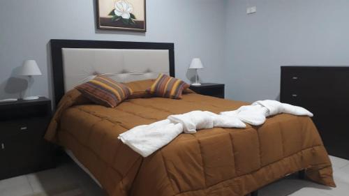 圣尼古拉斯Departamnto San Nicolas De Los Arroyos的一间卧室配有带毛巾的床