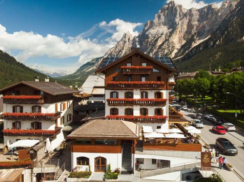 圣维托-迪卡多雷FIORI Dolomites Experience Hotel的享有以山为背景的城镇美景