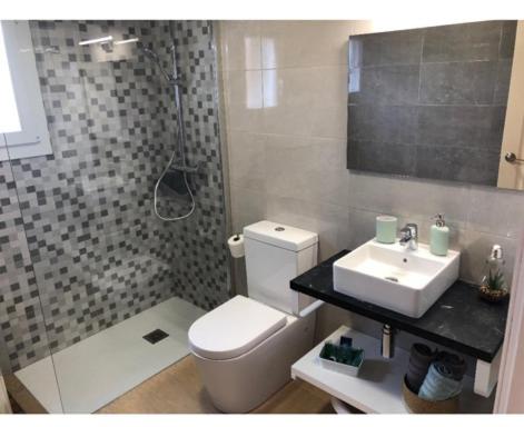 卡拉加尔达纳Garbí & Xaloc apartamentos的浴室配有卫生间、盥洗盆和淋浴。