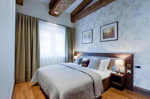 波拉齐克Mevo Apartament的一间卧室设有一张大床和一个窗户。