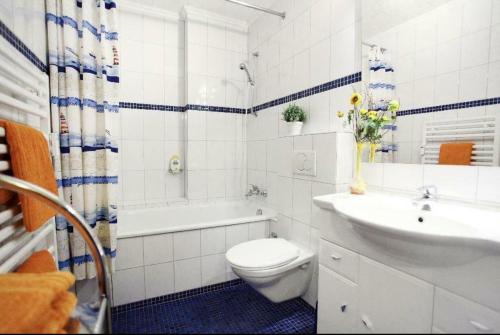 吕贝克Stadtapartment的白色的浴室设有卫生间和水槽。