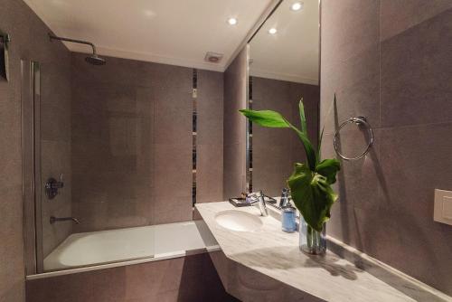 布宜诺斯艾利斯ARC阿雷纳莱斯套房公寓的一间带水槽、淋浴和镜子的浴室