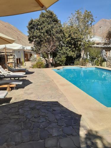 皮斯科艾齐埃尔米拉格罗酒店的庭院内的游泳池,带椅子和树木