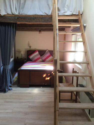 图勒chez la Berthe Colmé的一间卧室配有带梯子的双层床