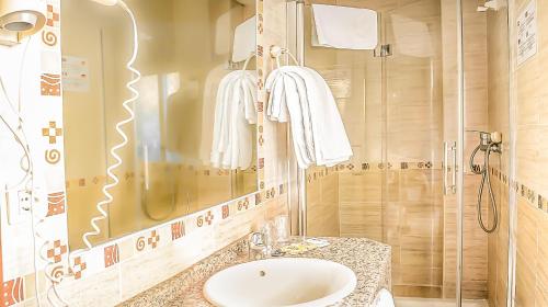 格拉纳达阿尔贝罗酒店的一间带水槽和淋浴的浴室