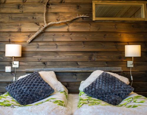 PaltamoArctic Giant的客房设有两盏灯和一张带枕头的沙发。