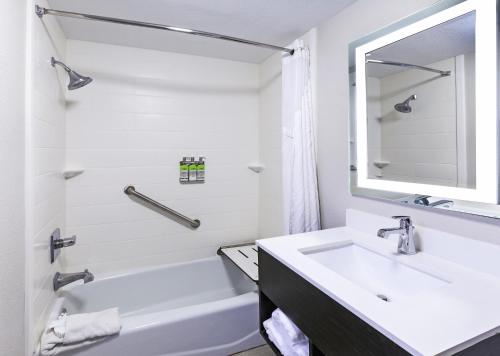新奥尔良新奥尔良东快捷假日酒店的一间带水槽、浴缸和镜子的浴室