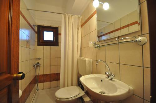 扎戈拉Guesthouse Papagiannopoulou的一间带水槽、卫生间和镜子的浴室