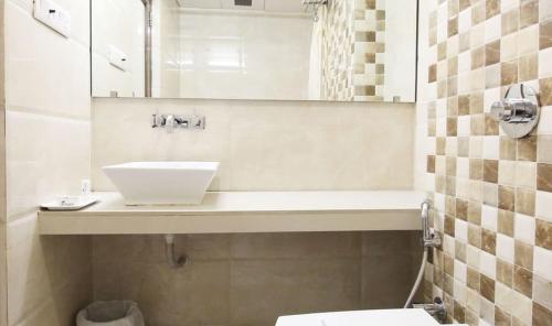 艾哈迈达巴德阿兰果园酒店的一间带水槽和镜子的浴室