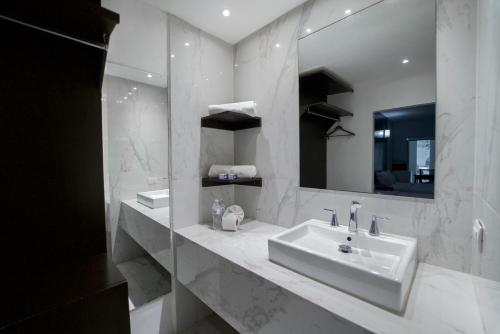 雷诺萨Stay Inn Hotels的白色的浴室设有水槽和镜子