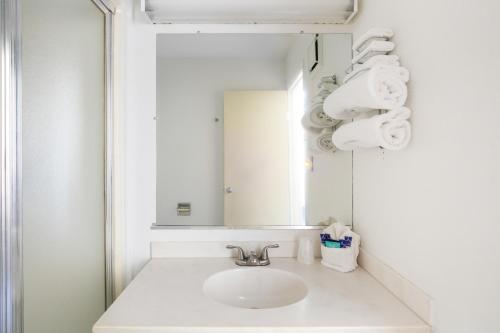 新费城Days Inn by Wyndham New Philadelphia的白色的浴室设有水槽和镜子