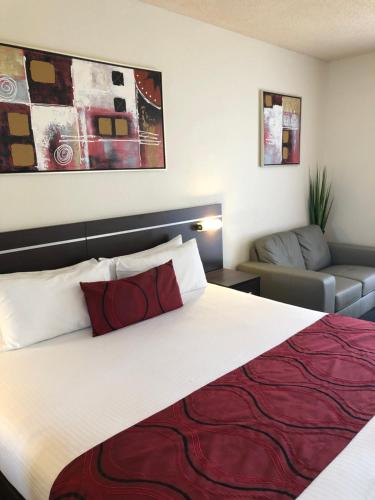 达博金西汽车旅馆的酒店客房设有一张大床和一张沙发。