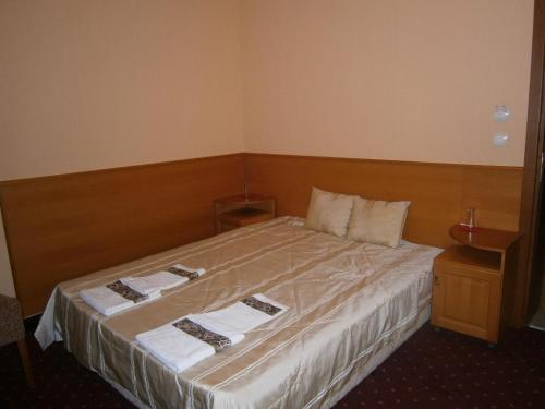 贝尔科维察Evia Hotel的一间卧室配有一张大床和毛巾