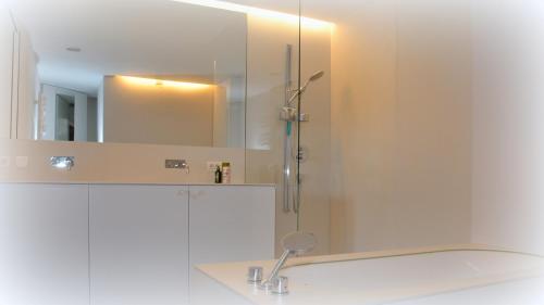伊普尔puerto colon的带淋浴和镜子的浴室