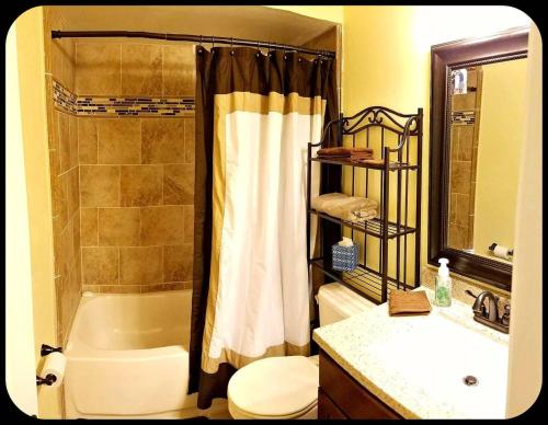 奥兰多A Private Bedroom的带浴缸、卫生间和盥洗盆的浴室