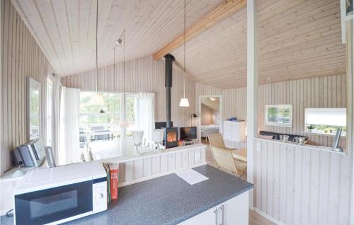 FemmøllerCozy Home In Ebeltoft With Sauna的带柜台的厨房和客厅