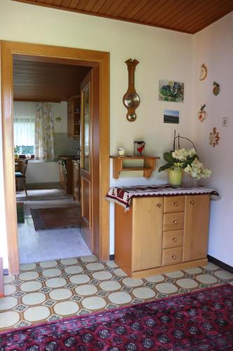 绍萨尔地区基策克Ferienhaus Aurelia的一间带厨房的房间和一间卧室