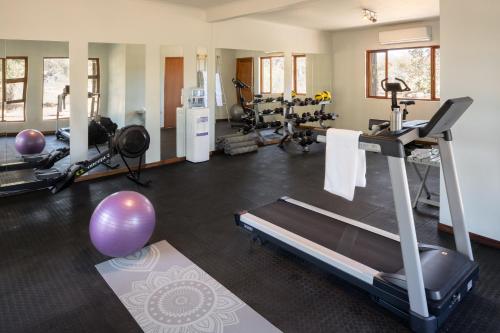 提姆巴瓦提禁猎区西姆拜瓦提河酒店的一间带跑步机和健身器材的健身房