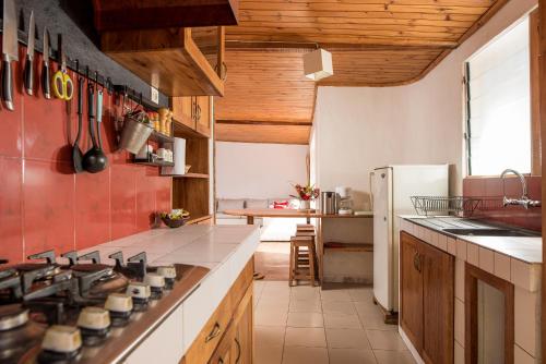 塔那那利佛Villa ChezSoa, Antananarivo的厨房配有炉灶和冰箱。