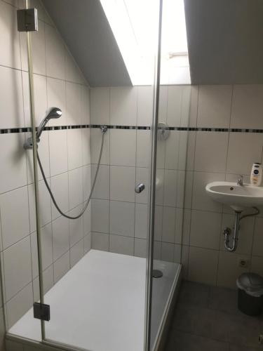 苏尔茨巴赫-罗森贝格Gästehaus Sandra的带淋浴和盥洗盆的浴室