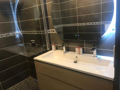 欧特维尔－隆普内斯l’appartement du Plateau d’Hauteville的一间带水槽和镜子的浴室