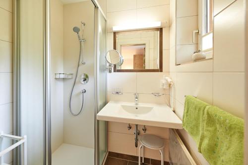 弗拉绍Haus Alpenheim的一间带水槽和淋浴的浴室
