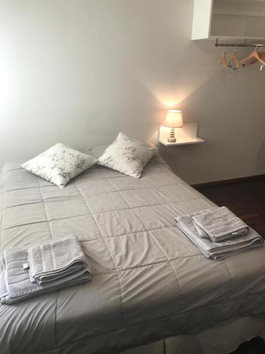 布兰卡港Lindisimo depto centro Bahía的一间卧室配有带毛巾的床