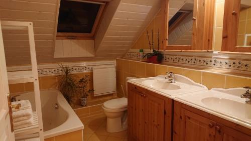 JebsheimGITE DU CLOS PAISIBLE的浴室配有盥洗盆、卫生间和浴缸。