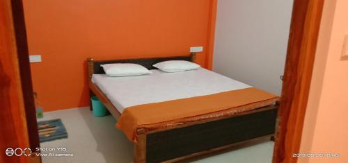 瓦拉纳西MAYUR paying Guest house的一张小床和两个枕头