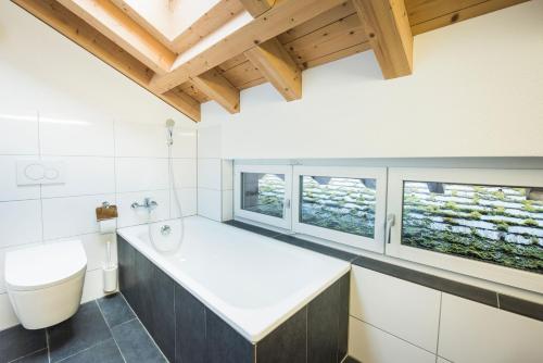 布里恩茨Beaulac Penthouse的一间带水槽和卫生间的浴室以及窗户。