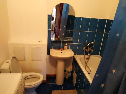 文尼察Хмельницьке шосе, 122а Апартаменти的浴室配有卫生间、盥洗盆和淋浴。