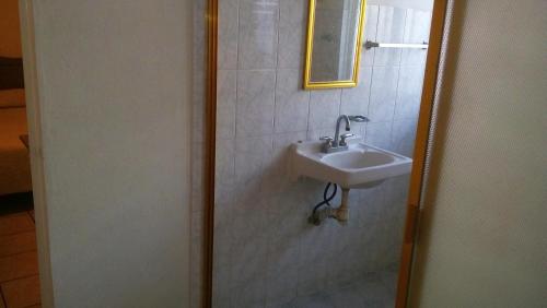 莫雷利亚Casa Celia的一间带水槽和镜子的浴室