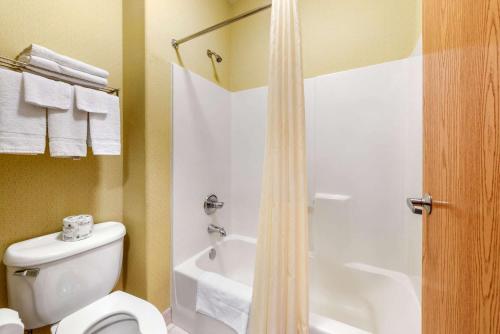 科罗拉多斯普林斯依可洛奇机场酒店/科罗拉多泉市的浴室配有白色卫生间和淋浴。