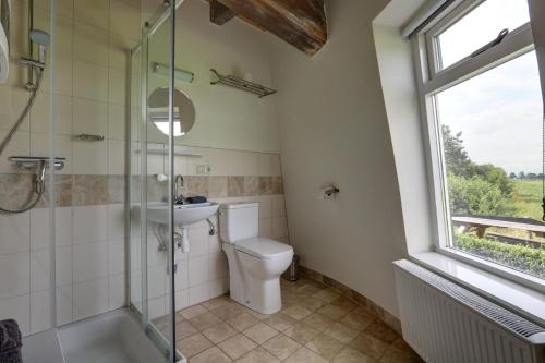 Tripscompagnie赫托伦耶特里普度假屋的带淋浴、卫生间和盥洗盆的浴室