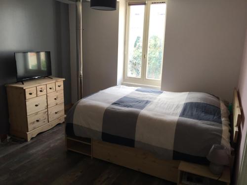 EsnandesLe Petit Nid Cosy的一间卧室设有一张床、一台电视和一个窗口。