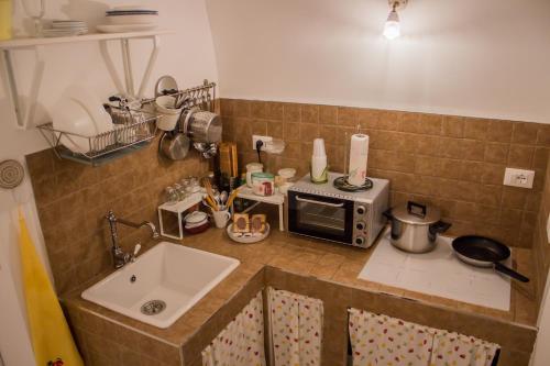 滨海波利尼亚诺Casa Nori的厨房柜台配有微波炉和水槽