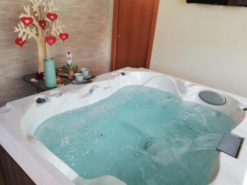 马里诺Villa Giuseppe Bernabei Guest House的浴室设有装满蓝色水的浴缸。