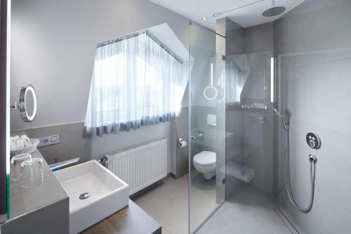 帕德博恩阿罗萨贝斯特韦斯特尊贵酒店的带淋浴、卫生间和盥洗盆的浴室