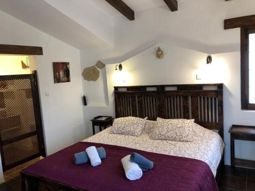 康塞普西翁新镇Finca amorosa的一间卧室配有一张带两个枕头的床