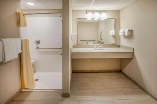 德卢斯Days Inn & Suites by Wyndham Duluth by the Mall的一间带水槽和镜子的浴室