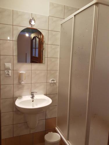 斯托尼拉斯奇KORNELIA pokoje gościnne的一间带水槽和淋浴的浴室