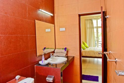 拉夏吉里雅Furnished apartment at Colombo suburbs Nawala的一间带水槽和镜子的浴室
